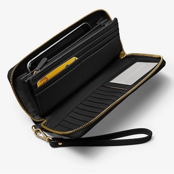 MICHAEL KORS $298 NEW! JET SET CONTINENTAL WALLET/WRISTLET BLACK MK MONOGRAM - Picture 2 of 6